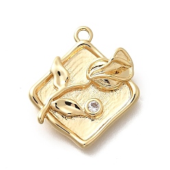 Цветок Латунные микро проложить кубического циркония подвески, без кадмия, без никеля и без свинца, квадратных амулеты, цветок, 19x17x3.5 мм, отверстие : 1.5 мм