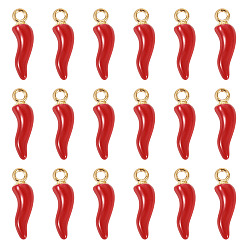 Красный 20 шт. Подвески из сплава эмали, рог изобилия / итальянский рог корничелло амулеты, золотые, малиновый, 21.5x6x5.5 мм, отверстие : 2 мм