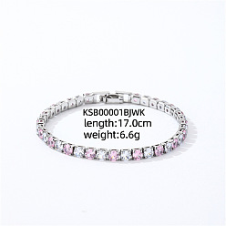 Pink Латунные браслеты-слайдеры с микропаве из кубического циркония для женщин, квадратный, розовые, внутренний диаметр: 6-3/4 дюйм (17 см)