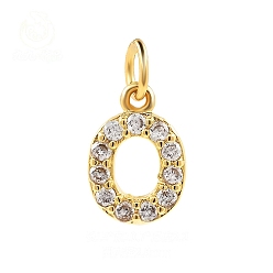 Letter O Подвески из латуни с фианитами и переходными кольцами, реальный 18 k позолоченный, Письмо O, 15x10.7x2.2 мм, отверстие : 2.8 мм