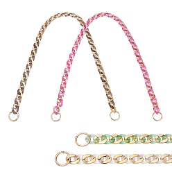 Mixed Color 4 Strands 4 Color Handmade Golden Plated CCB Plastic & Transparent Acrylic Cuban Link Chains, Twisted Chains, for Jewelry Making, with 8Pcs Zinc Alloy Key Clasps, Mixed Color, Link: 29~30x21x6mm, 39.37 inch(1m)/strand, 1 strand/color