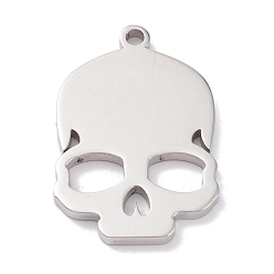 Stainless Steel Color Non-Tarnish 201 Stainless Steel Pendants, Laser Cut, Skull, Stainless Steel Color, 28x19x2mm, Hole: 2mm