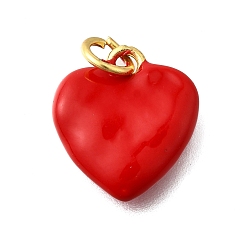 Сердце Латунные подвески из красной эмали, с целью перехода в кольце, без кадмия и без свинца, долговечный, стойки покрытие, реальный 18 k позолоченный, сердце, 14x13x3 мм, отверстие : 3 мм