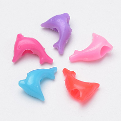 Mixed Color Plastic Beads, Dolphin, Mixed Color, 13.5x10x5.5mm, Hole: 3.5mm, about 2630pcs/500g
