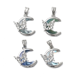 (52) Непрозрачная лаванда Латунный микропаве кубический цирконий со стеклянными подвесками, без кадмия, без никеля и без свинца, луна и бабочка, разноцветные, 16x13x7 мм, отверстие : 5x2.5 мм