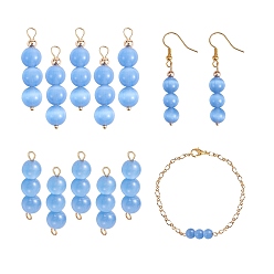 Bleu Bleuet 10pcs 1 set pendentif oeil de chat, 304 têtes de tête en acier inoxydable, épingle à oeil de fer et perles de laiton, bleuet, 30~30.3x8mm, Trou: 2mm, environ 10 pcs / ensemble