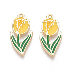 Золотистый Подвески из эмали и сплава, , золотые, без кадмия, без никеля и без свинца, золотые, 25x11.5x1.5 мм, отверстие : 1.4 мм