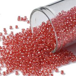 (341) Inside Color Crystal/Tomato Lined Toho runde Rocailles, japanische Rocailles, (341) Innenfarbe mit Kristall / Tomate ausgekleidet, 11/0, 2.2 mm, Bohrung: 0.8 mm, über 1110pcs / Flasche, 10 g / Flasche