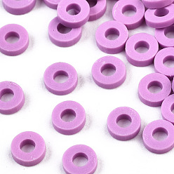 Violet Eco-Friendly Handmade Polymer Clay Beads, Disc/Flat Round, Heishi Beads, Violet, 6x1mm, Hole: 2mm, about 23500pcs/1000g