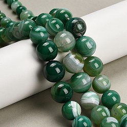 Зеленый Нити из натуральных полосчатых бусин агата, окрашенная и подогревом, круглые, класс А, зелёные, 6~16 мм, отверстие : 0.8 мм, около 39 шт / нитка, 16.54'' (42 см)