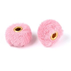 Pink Имитация кроличьей шерсти европейские бусины, рондель, розовые, 19.5~20x12 мм, отверстие : 4 мм