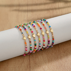 (52) Непрозрачная лаванда 7шт. ccb браслеты из круглых бусин в форме сердца и стеклянных бусинок, женские браслеты, разноцветные, внутренний диаметр: 2-3/8 дюйм (6 см)