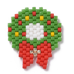 Christmas Wreath Handmade MIYUKI Japanese Seed Loom Pattern Seed Beads, Christmas Theme Pendants, Christmas Wreath Pattern, 23x20x1.7mm