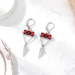 Красный Серьги-гвоздики с застежкой-молнией из латунного стекла с треугольным глазом, платина, красные, 57x18.5 мм
