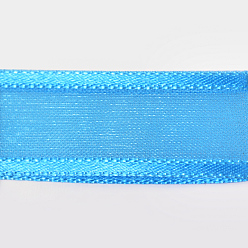Темно-Голубой Полиэстер органза лента, для подарка, партия украсить, глубокое синее небо, 1 дюйм (25 мм), Около 100 ярдов / рулон