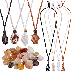 (52) Непрозрачная лаванда 8шт. регулируемый вощеный шнур макраме мешочек пустой держатель для камня изготовление ожерелья, с натуральными деревянными бусинами и 24шт. натуральными агатовыми бусинами, разноцветные, вощеный шнур: 27.17~34.65 дюйм(69~88см), 8 шт / комплект