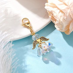 Прозрачный АВ Украшения из стеклянного ангела, Сплав с застежкой омар коготь, ясно AB, 43.5 мм