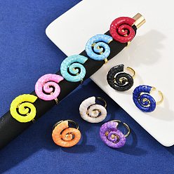 Shell Shape Латунные эмалевые регулируемые манжеты для женщин, реальный 18 k позолоченный, без кадмия, без никеля и без свинца, разноцветные, формы раковины, форма оболочки: 24x21 мм, внутренний диаметр: регулируемый