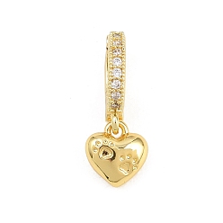 Настоящее золото 18K Латунное микропейв, прозрачный кубический цирконий, складные застежки, сердце прелести, стойки покрытие, долговечный, без свинца и без кадмия, реальный 18 k позолоченный, 20 мм, отверстие : 6x4 мм