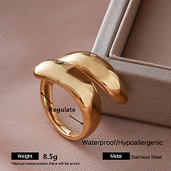 Golden Irregular 304 Stainless Steel Cuff Open Rings for Women, Golden, Adjustable