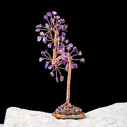 Аметист Натуральные аметистовые чипсы дерево жизни украшения, Агатовая основа с медной проволокой, энергетический камень по фен-шуй, подарок для домашнего офиса, рабочего стола, 140~160 мм
