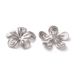Platinum Brass Bead Cap, 5-Petal Flower, Platinum, 15.5x16x2.5mm, Hole: 1.4mm