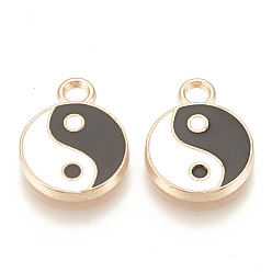 Light Gold Feng Shui Alloy Enamel Pendants, Cadmium Free & Lead Free, Gossip/Yin Yang, Light Gold, 16x12x2mm, Hole: 2mm