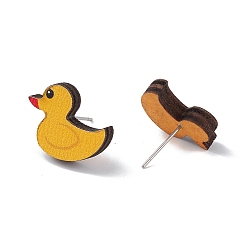 Утка Серьги-гвоздики из натурального дерева, 316 женские украшения из нержавеющей стали, образец утки, 15x17 мм, штифты : 0.6 мм