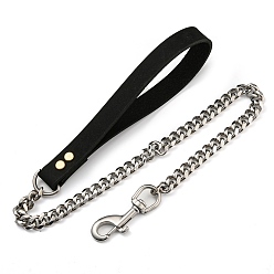 Black 304 Stainless Steel Chains, with Zinc Alloy Clasp and Cowhide, Black, 83x2.3cm