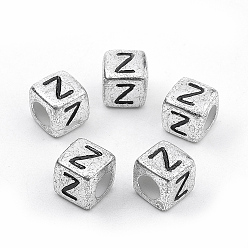 Letter Z Покрытие акриловыми шариками, горизонтальное отверстие, куб с письмом, античное серебро, letter.z, 6 мм, отверстие : 3 мм, Около 3000 шт / 500 г