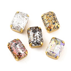 Золотой Шить на горный хрусталь, многожильные звенья из стекла, хрусталя и стразов, с настройками латуни, аксессуары для одежды, граненые, прямоугольные, золотые, 14x10x7 мм, отверстие : 0.9 мм