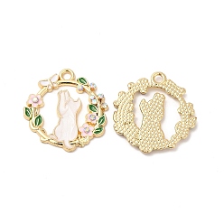 Белый Подвески из эмали и сплава, со стразами, без кадмия, без никеля и без свинца, золотые, плоский круглый с кошкой и цветочным узором, белые, 23x22x2 мм, отверстие : 2 мм