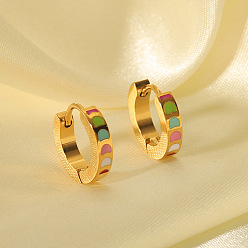 Настоящее золото 18K 304 обруч серьги из нержавеющей стали эмаль, реальный 18 k позолоченный, 12.6x12.6x2.8 мм