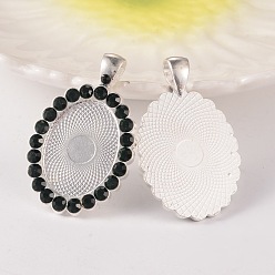 Emerald Oval Alloy Rhinestone Pendant Cabochon Settings, Cadmium Free & Lead Free, Picture Memory Frame Pendants, Silver Color Plated, Emerald, Tray: 18x25mm, 43x27x3mm, Hole: 4x7mm, 38pcs/bag