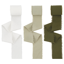 Темно-оливково-зеленый 3 рулоны 3 цвета хлопчатобумажные потертые ленты, лента с необработанным краем, изготовление банта, аксессуары для одежды, темно-оливковый зеленый, 1-5/8 дюйм (40 мм), около 5.47 ярдов (5 м) / рулон