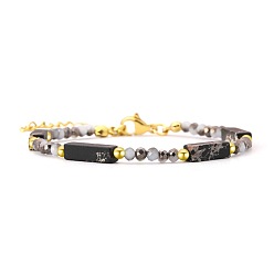 Black Bohemian Dyed Synthetic Imperial Jasper Cuboid and Glass Beaded Bracelets with 304 Stainless Steel End Chains, Golden, Black, 7.09 inch(18cm)
