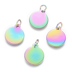 Rainbow Color Ионное покрытие (ip) 304 брелоки из нержавеющей стали, с прыжковых колец, штамповка заготовок тегов, плоско-круглые, Радуга цветов, 14.5x12x0.8 мм, отверстие : 3.5 мм