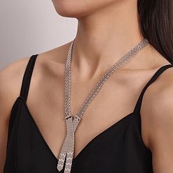 Stainless Steel Color 304 Stainless Steel with Cubic Zirconia Mesh Chain Necklaces, Stainless Steel Color, 18.82 inch(47.8cm)