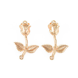 Настоящее золото 18K Подвески из латуни, без никеля , роза, реальный 18 k позолоченный, 23x14~16x7 мм, отверстие : 1 мм