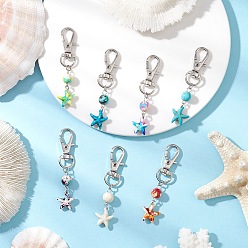 Морская звезда Подвесные украшения из окрашенной синтетической бирюзы, с сплава шарнирного когтя омара застежками, морская звезда, 61.5~63 мм, 7 шт / комплект