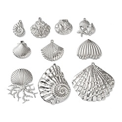 Нержавеющая Сталь Цвет 10 шт. 304 подвески из нержавеющей стали, формы раковины, цвет нержавеющей стали, 20~46x13~47x3.5~5 мм, отверстие : 1.2~2 мм