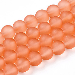 Легкий Лосось Прозрачные стеклянные бусины, матовые, круглые, светлый померанцевый, 8 мм, отверстие : 1.4 мм, около 102~103 шт / нитка, 29.92~30.31 дюйм (76~77 см)