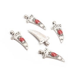 Red Alloy Enamel Pendants, Dagger, Antique Silver, Red, 27x11x3mm, Hole: 1.6mm