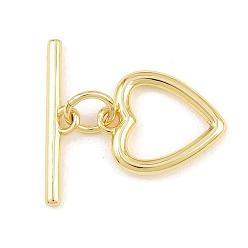 Настоящее золото 18K Застежки-тоглы в форме сердца из латуни, без кадмия и без свинца, долговечный, реальный 18 k позолоченный, 4.5~14.5x12.5~19.5x1.5~1 мм, отверстие : 1.5~1.6 мм