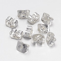 Серебро Латунные гайки, спинки серег-бабочек для серег-почтальонов, серебряные, 5x4 мм, отверстие : 1 мм