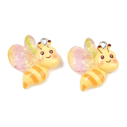 Bees Подвески из прозрачной и непрозрачной смолы, с платиновыми железными петлями и блестящей пудрой, Пчелы, 26.5x21.5x9.5 мм, отверстие : 2 мм