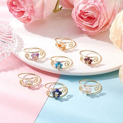 Золотой 7шт. медная проволока, обернутая драгоценными камнями, ограненные круглые бусины, кольца для женщин, золотые, 8~9 мм, размер США 9 3/4 ~ размер США 10 3/4 (19.5~20.3 мм)