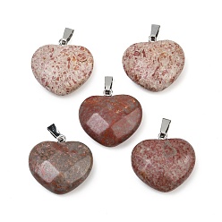 Природный Драгоценный Камень Природных драгоценных камней подвески, ограненные сердце прелести, с железными поручнями, платина, 21.5~22.5x23~23.5x9~10 мм, отверстие : 2.5x7~7.5 мм