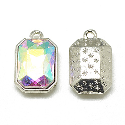 Clear AB Alloy Glass Pendants, Faceted, Rectangle Octagon, Platinum, Clear AB, 19x12x5mm, Hole: 1.5mm