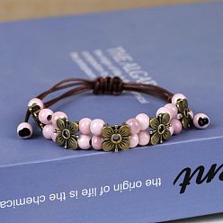 Pink Браслеты из плетеных бусин из сплава и фарфора ручной работы для женщин, клевер, воском шнура, розовые, 5-7/8~11-3/4 дюйм (15~30 см)